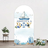 Lofaris Ahoy Boy Seagulls Boat Baby Shower Arch Backdrop